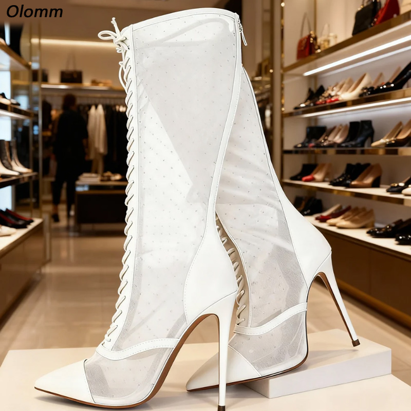 Guipure Lace Panel - Olomm Artisan Crafted Transparente Mesh-Stiefel, schwarzes