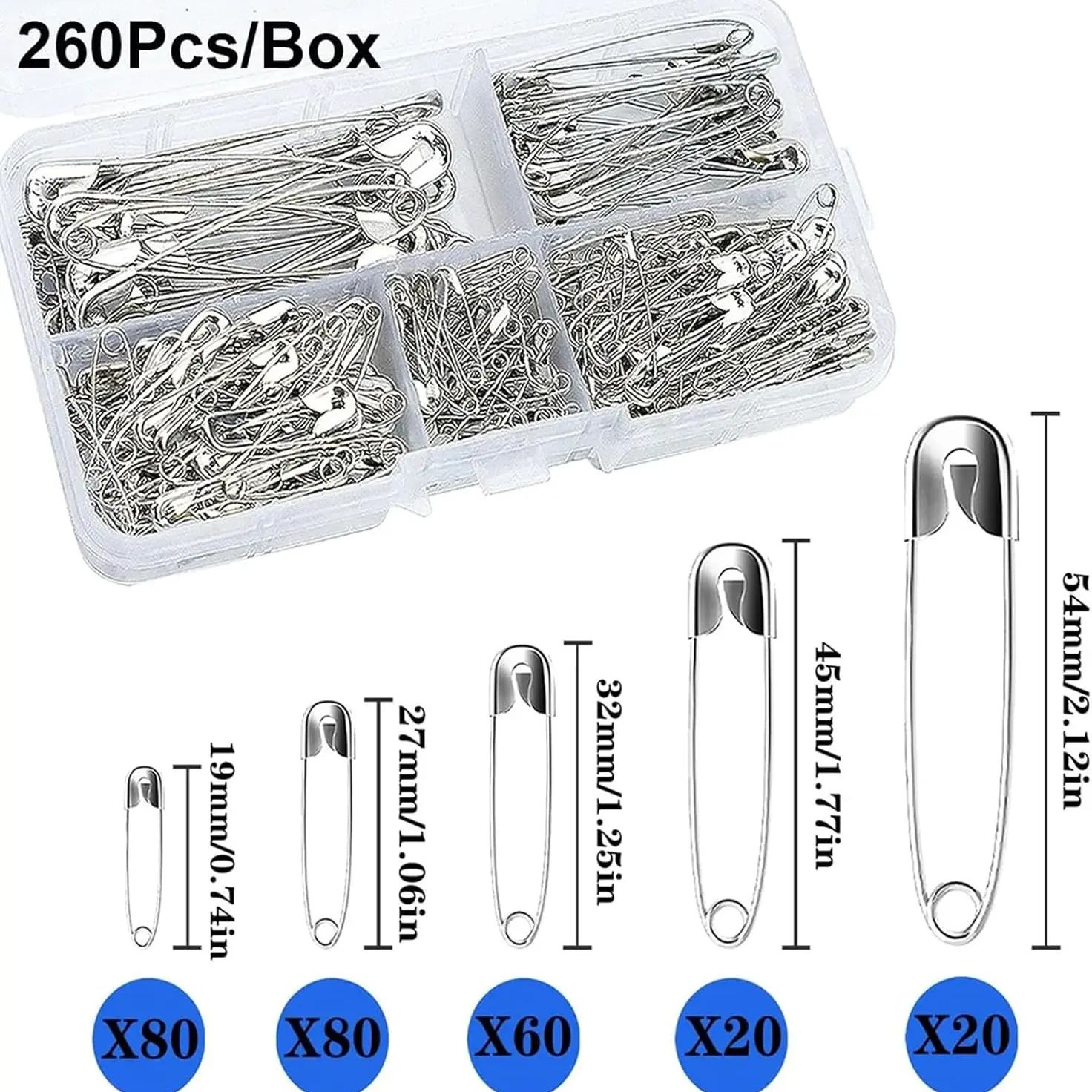Craft Embellishment Storage - Silbernes Sicherheitsnadel-Set mit Aufbewahrungsbox für Kleidung,