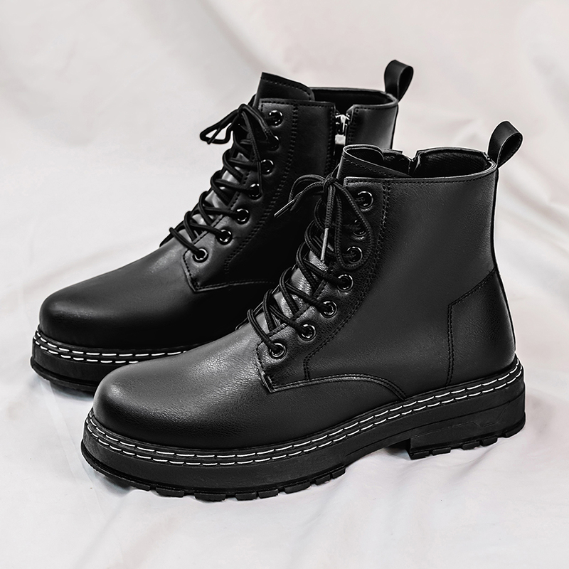 Guipure Lace Panel - 4-Jahreszeiten-Motorradstiefel aus schwarzem Lackleder für Herren