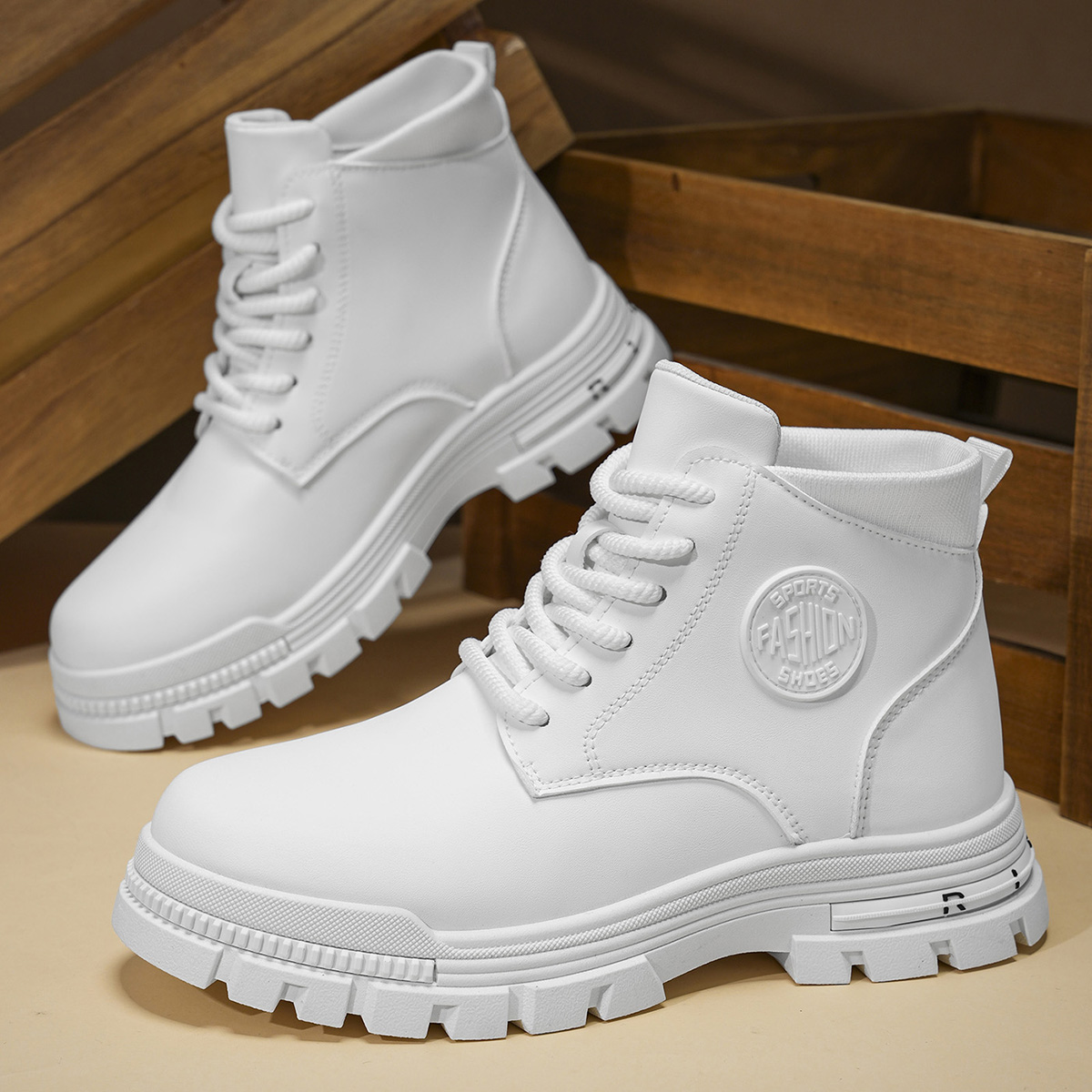 Guipure Lace Panel - Modische Ganzjahres-Motorradstiefel für Herren, weiß, Herbst