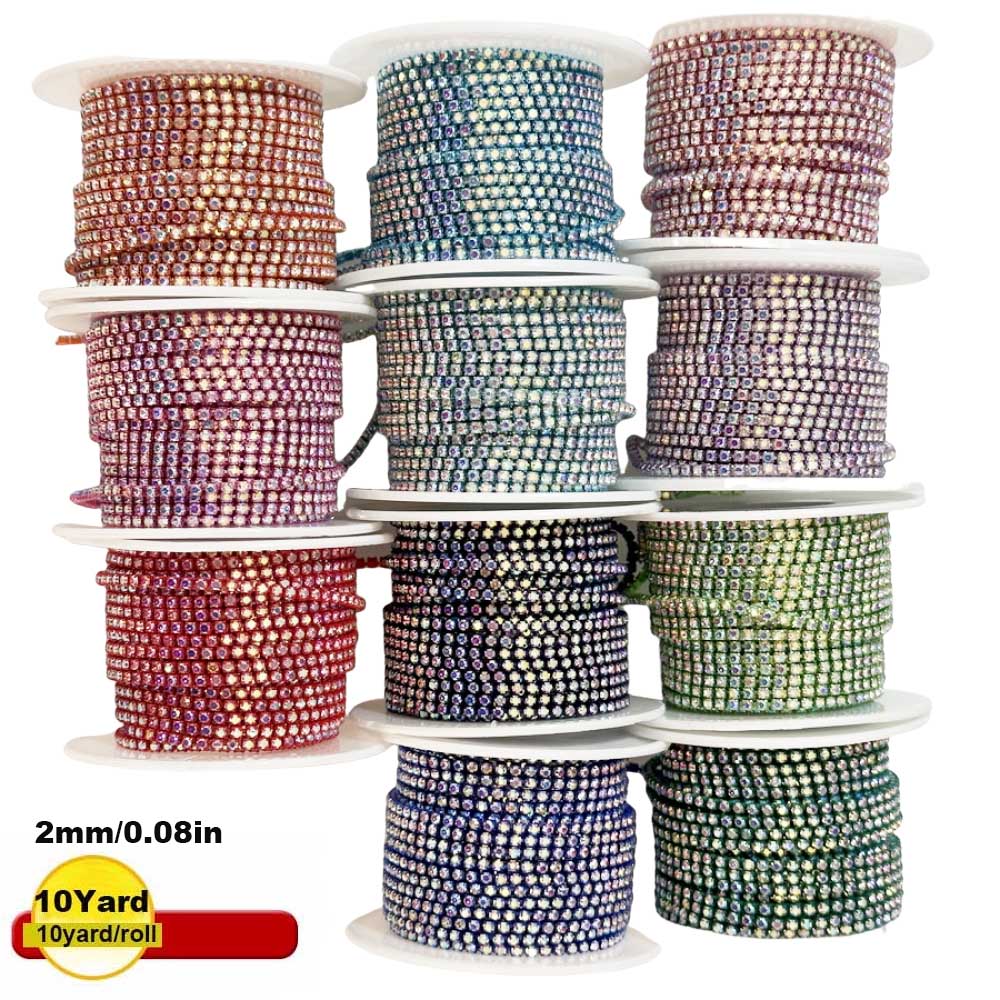 Sew On Rhinestone - 9 m neue 2 mm Kristall-AB-Strass-Cup-Kette,
