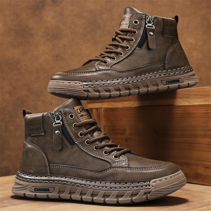 Guipure Lace Panel - Herren Leder High-Top Stiefeletten Frühling Winter