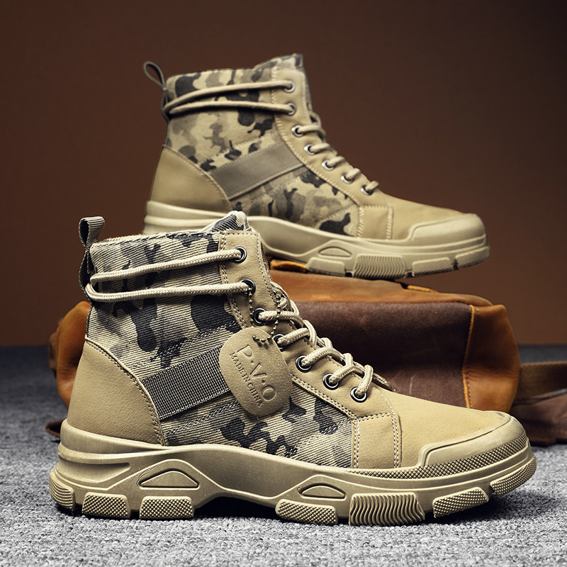 Guipure Lace Panel - High-Top-Stiefel für Herren, Herbst-Camouflage-Wüsten-Freizeitschuhe, Herrenstiefel, atmungsaktive,