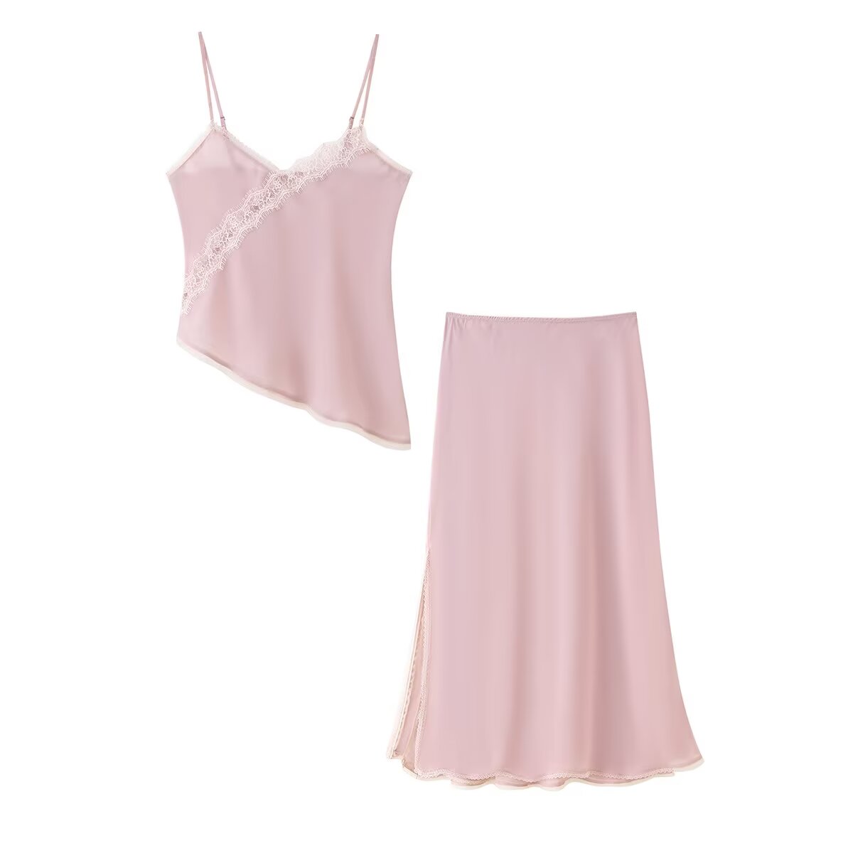 Elastic Lace Trim - Tidalyf 2025, Damen-Set, rosa Cami-Top und