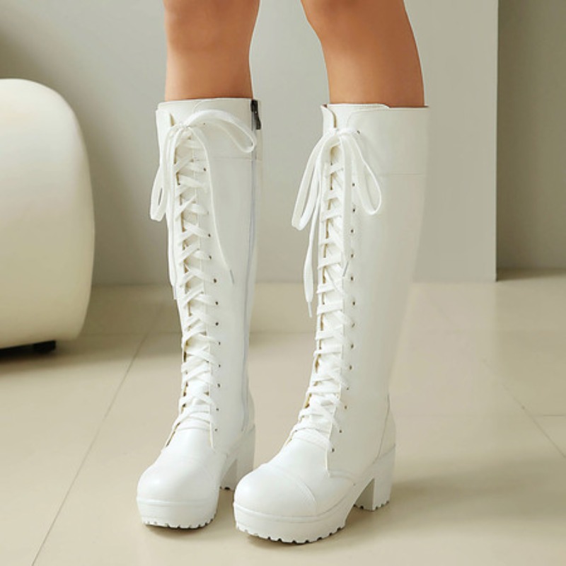 Kniehohe Damen-Kampfstiefel zu – Guipure Lace Panel Bewertung und Preis